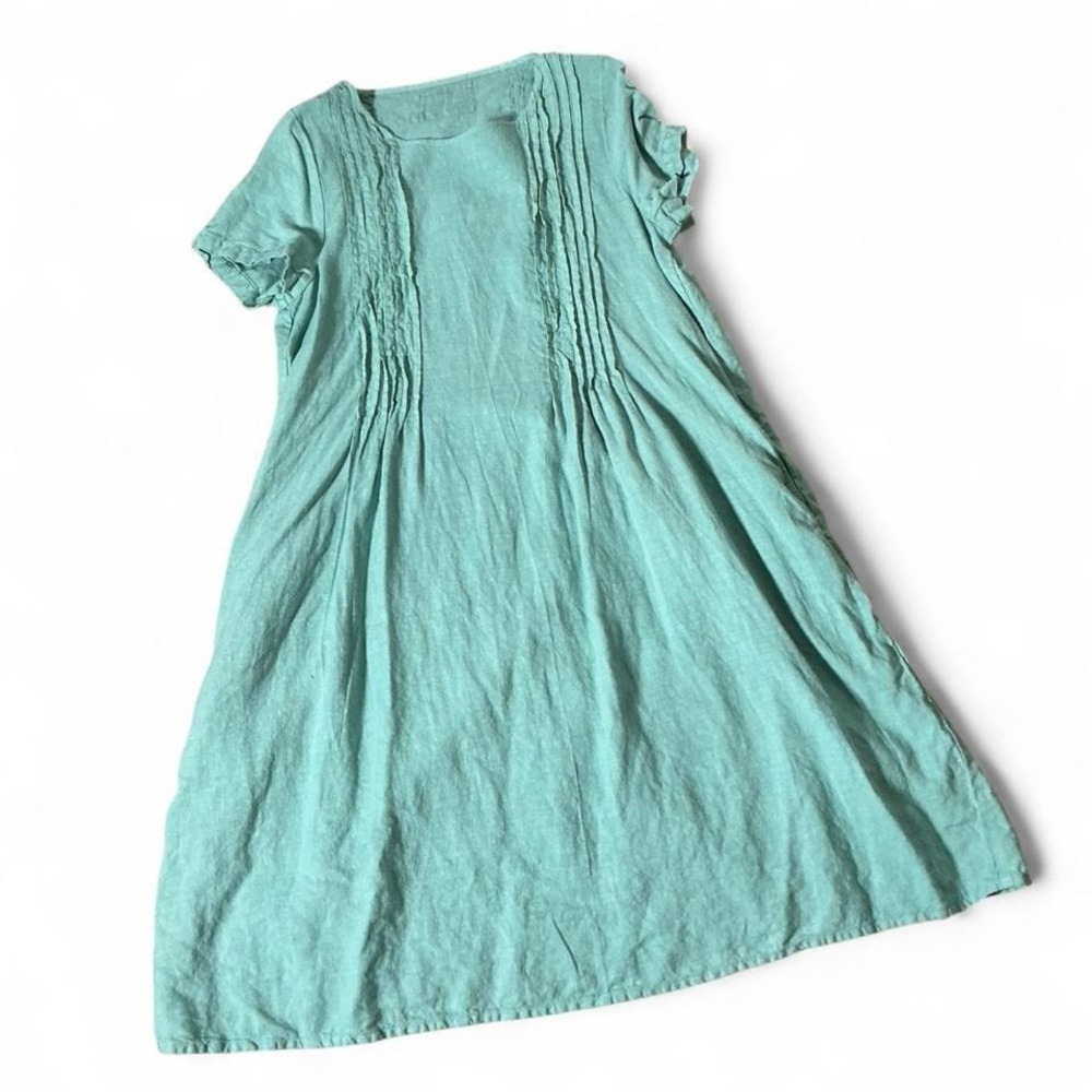 Grizas Sustainable 100% Linen Pintuck Pleated Shift Dress Womens M 91594/5